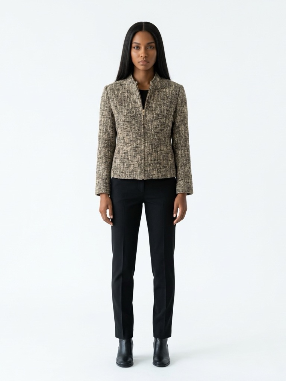 Woven Textured Zip-Front Jacket in Taupe